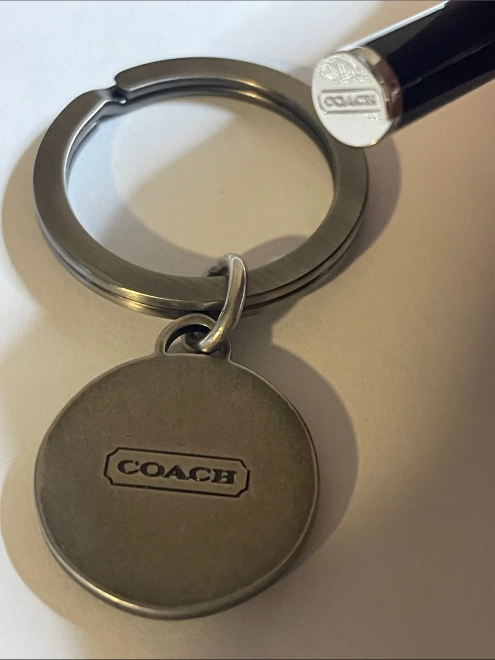 COACH Brushed Silver Leatherware Keyring and Coach Pen